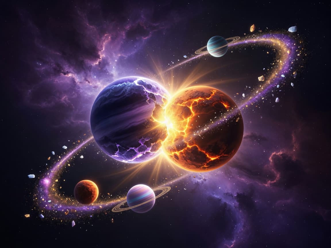 Nebula Merge key art — two worlds colliding into a star